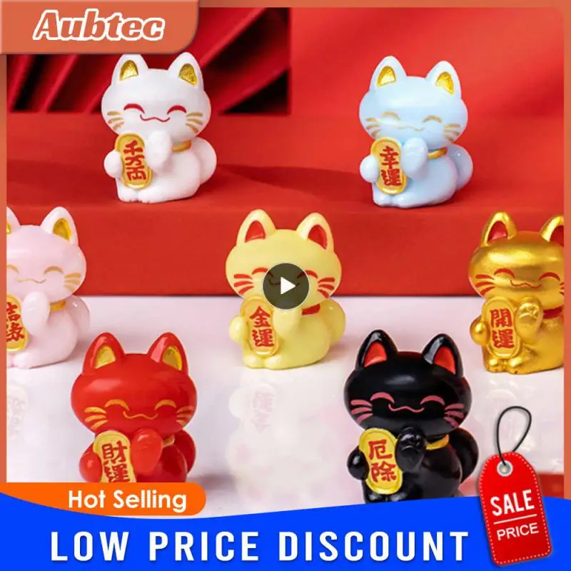 Lucky Feng Shui Cat Maneki Neko Fortune Cat Figurine Collectible Fortune Decor Ornaments Lucky Cat Mini Figure Collection Maneki