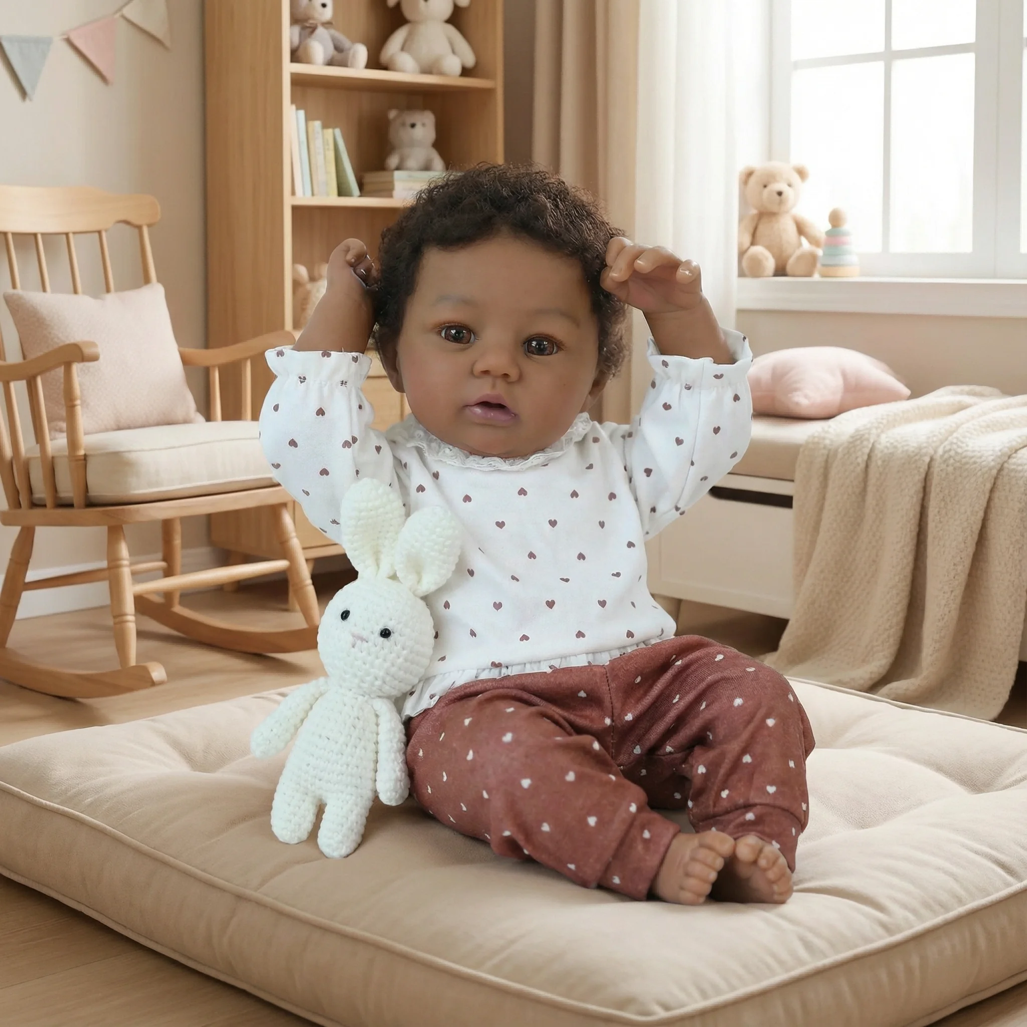 NPK 18インチ等身大リボーンドール アビゲイル ブラウン肌色 ソフトボディ 手植えヘア付き コレクターズドール