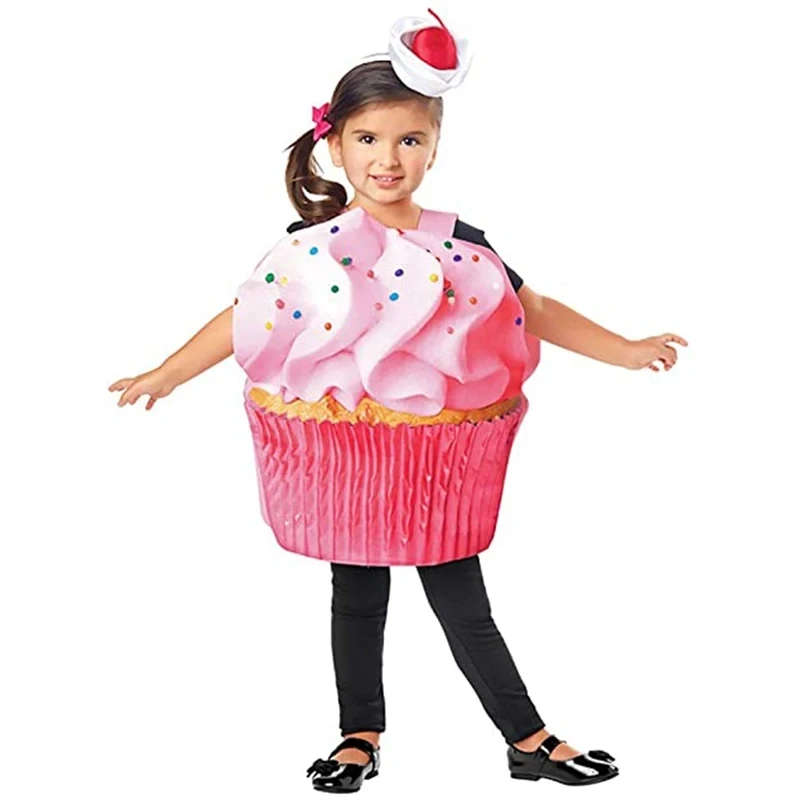 3-10Y Kids Child Pink Ice Cream Cupcake Costume for Girls Birthday Party Fancy Dress Tunic Headband 2pcs Set Umorden