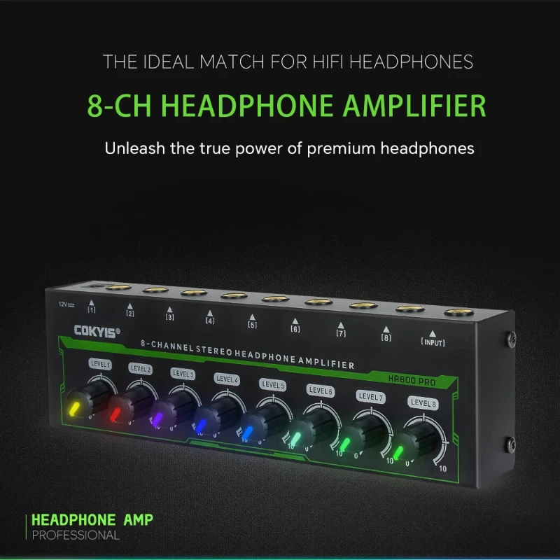 

Audio monitor system stereo earphone amplifier mixer 8 channel headphone amplifiers high end audio AMP audio with LED light