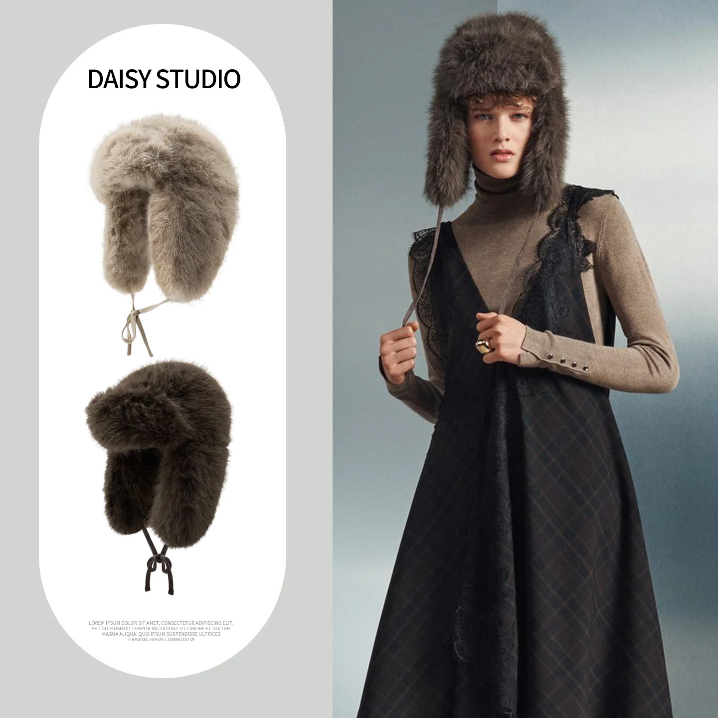 Laid-back Style Artificial Fur Effect Pilot Capsule Winter Women's Fashion Hat  Knot Adjustable Thickened Ear Protec...