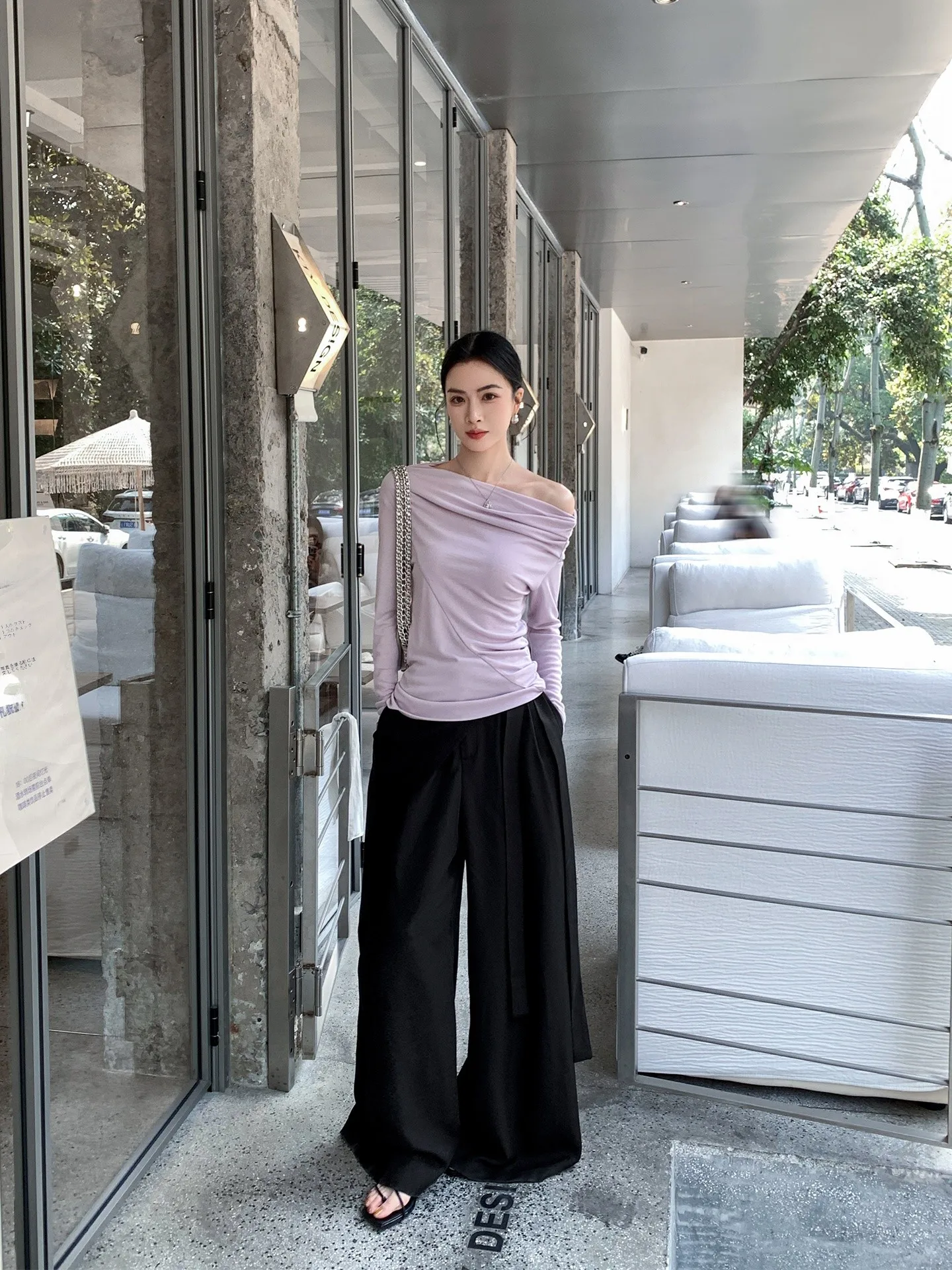 

Black Asymmetrical One-Piece Wide Leg Pants Women's Summer 2026 New Design Versatile Casual Straight Leg Pants