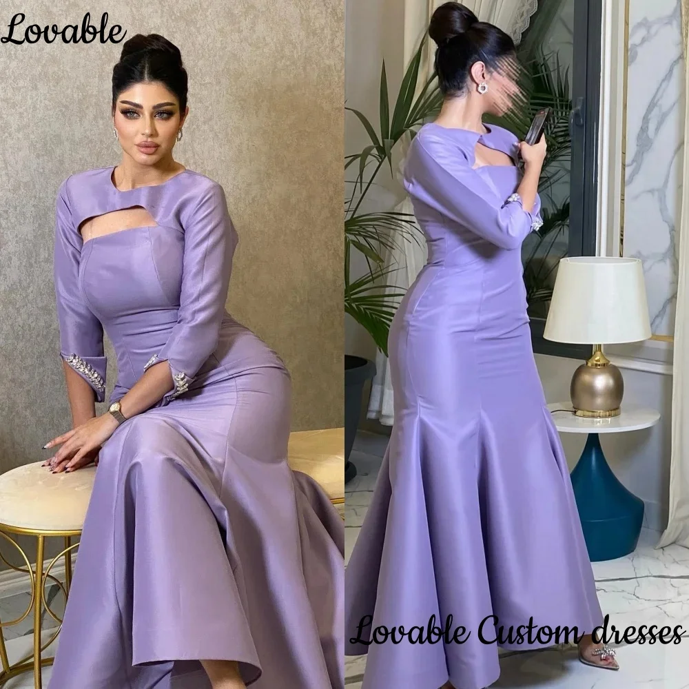 

Customized Evening Dresses Elegant Long Lavender O-Neck Evening Dresses Mermaid Satin Ankle Length Zipper Back Vestidos De Noche