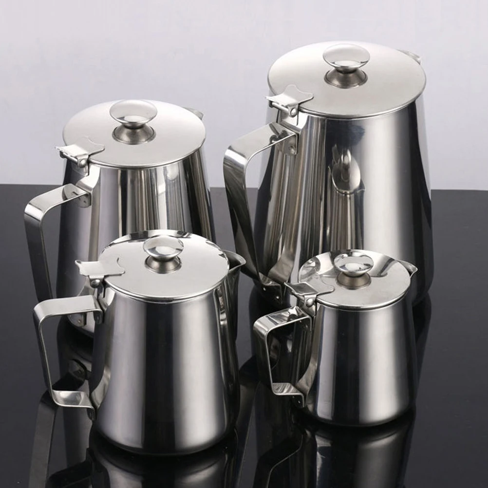 

Stainless Steel Milk Frothing Pitcher 1L Coffee Maker Latte Art Steaming Jug Ergonomic H Wide Applications Frother Container