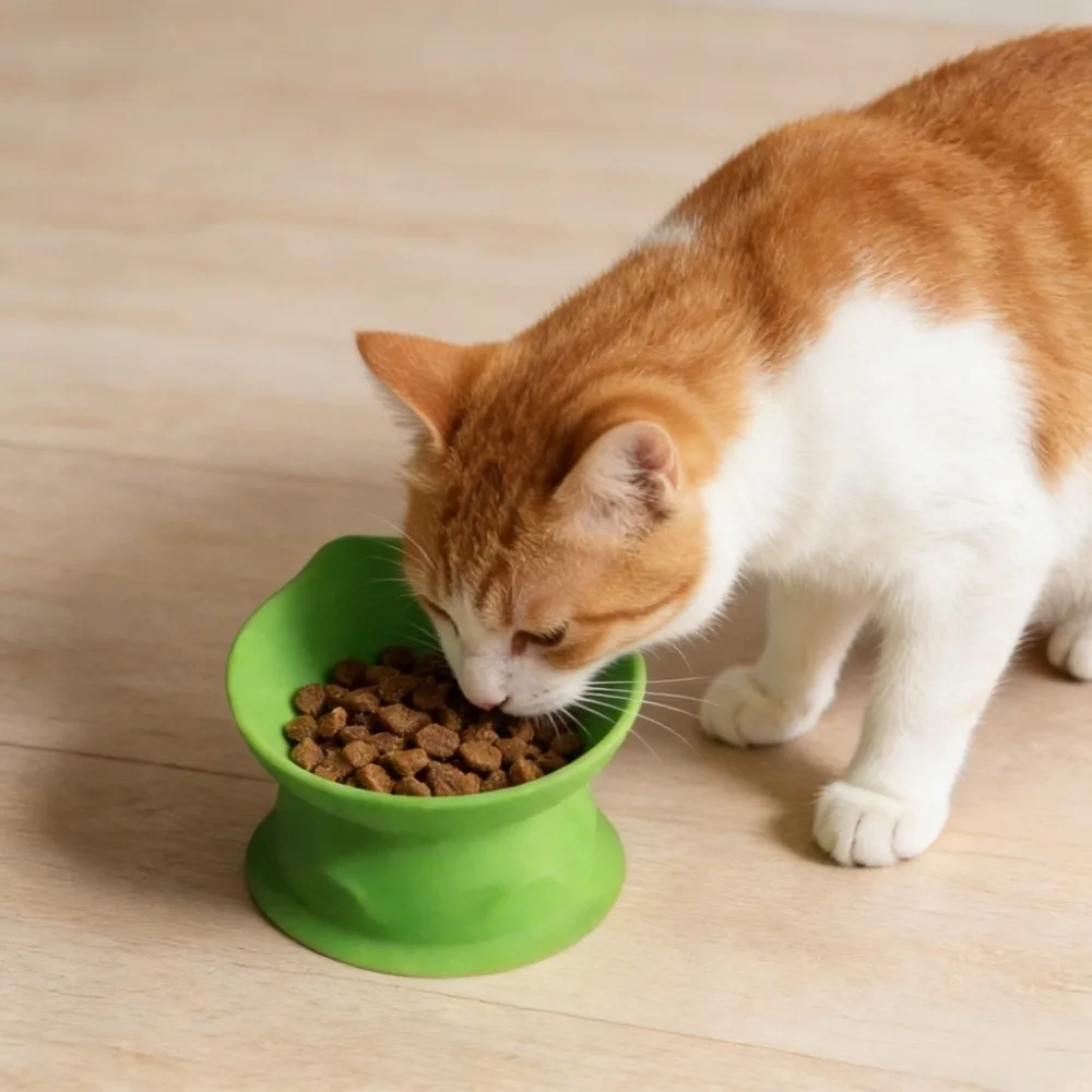 

Cute Silicone Slow Food Bowl Slanted Mouth Non-Slip Pet High Foot Bowl Anti Tipping Easy Clean Feeding Basin Cat Dog