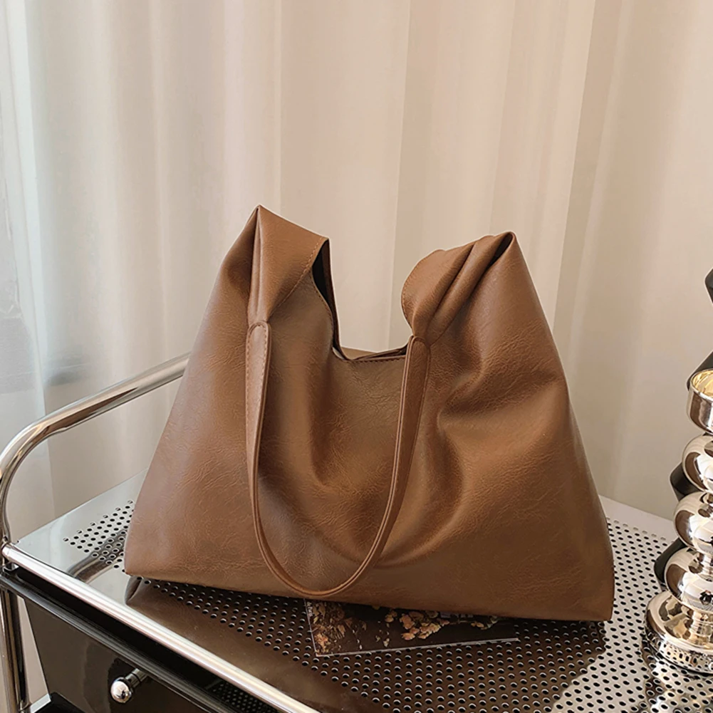 PU Soft Leather Tote Bag Large Capacity Women Big Shoulder Bag Female Simple Underarm Bag Hasp Closure Casual Commuting Bag