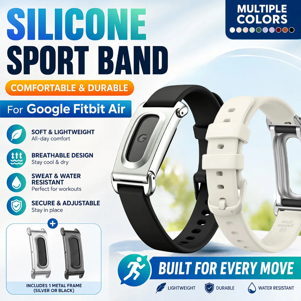 2 Types Silicone Watch Strap for Google Fitbit Air Unisex Daily Lightweight Breathable Replacement Band for Google Fitbit Air