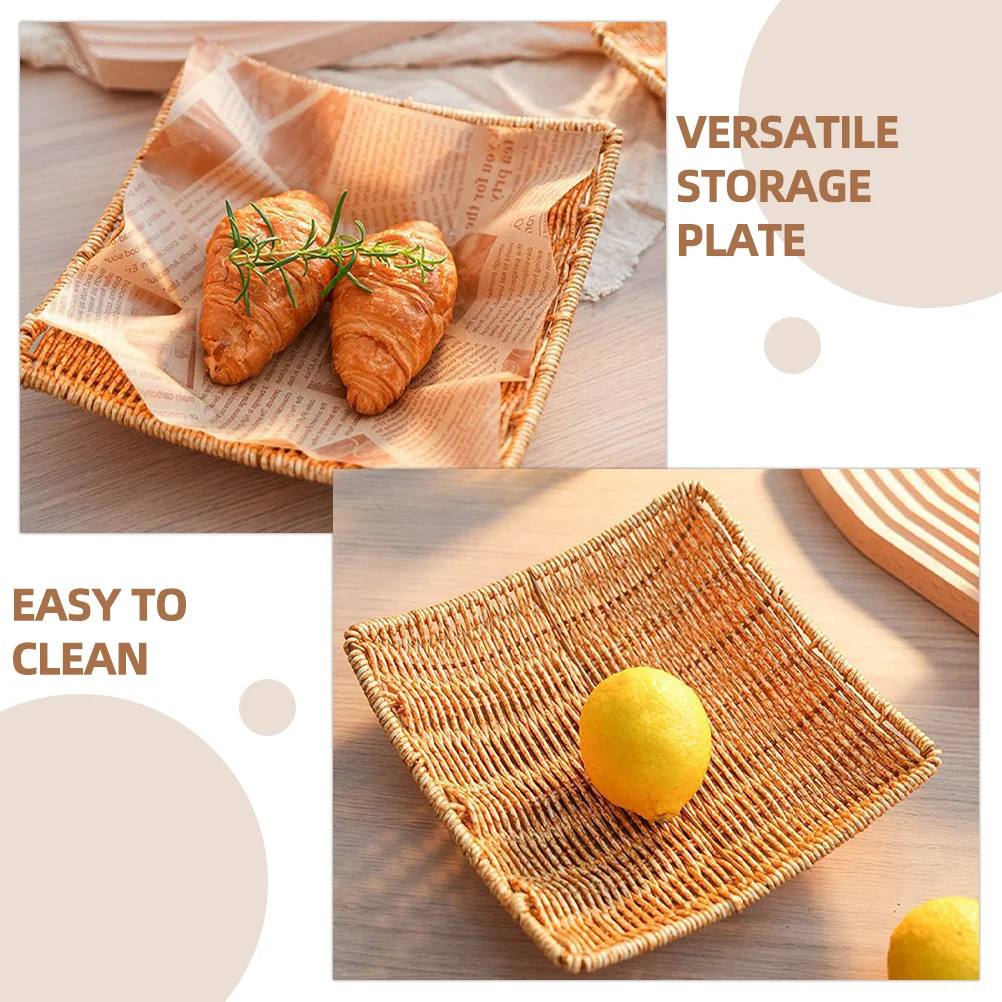 

Snack Storage Basket Imitation Rattan Woven Tray For Fruits Bread Serving Home Kitchen Decorative Organizer
