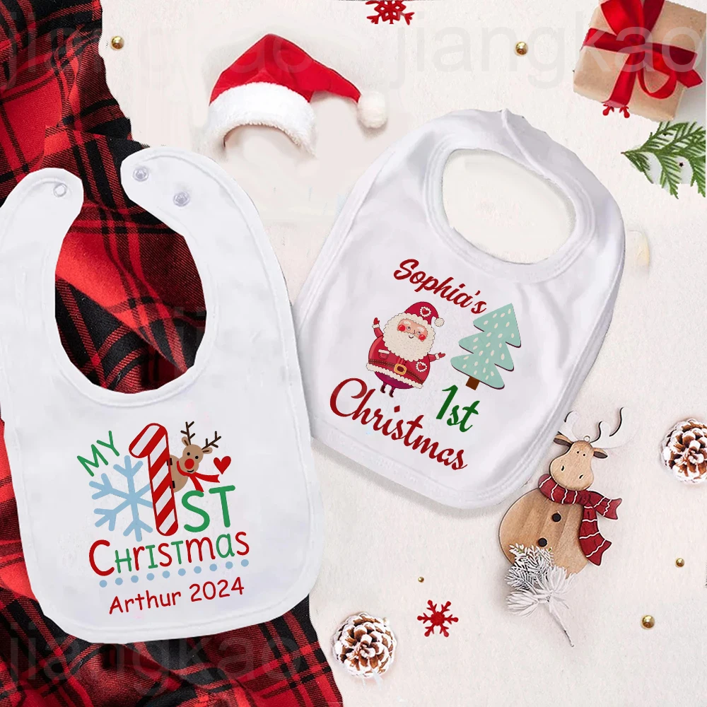 Personalized Baby Bib Bibs Custom Name Christmas Party Newborn Cotton Saliva Towel Deer Santa Snowman Print Bib Infant Xmas Gift