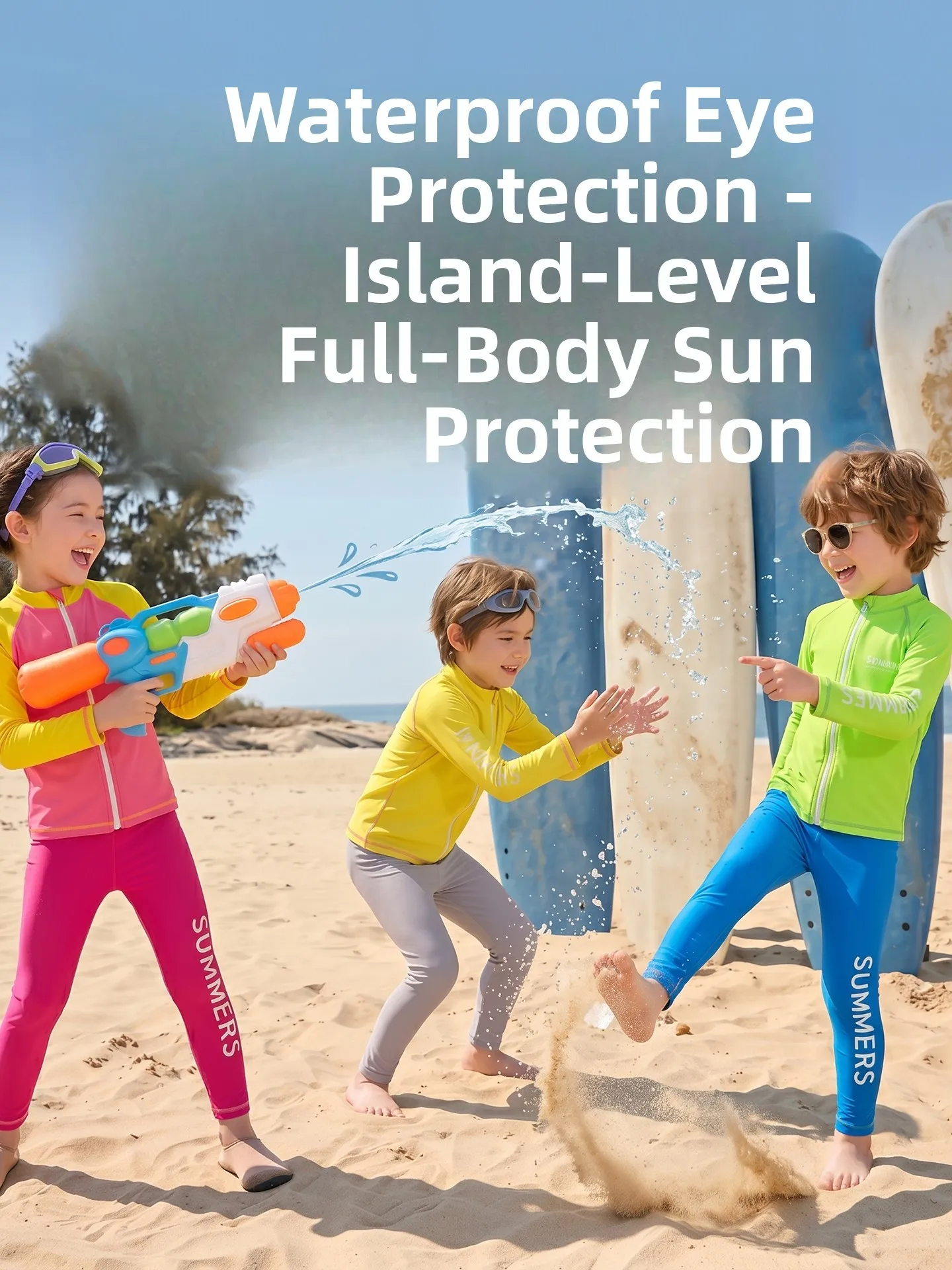Children's Swimming Suit Long Sleeve Zipper Swimwear Set Quick Dry Fluorescent Color Unisex Kids' One-Piece Swimsuit