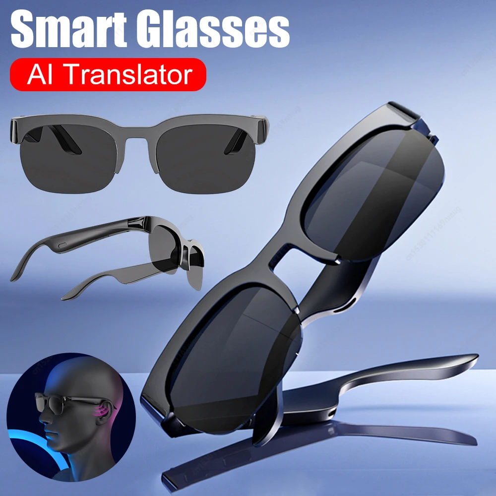 

Smart Glasses AI Translator Hands-Free Music & Calls BT Sunglasses UV Protection Outdoor Sports Headphones for Men & Women