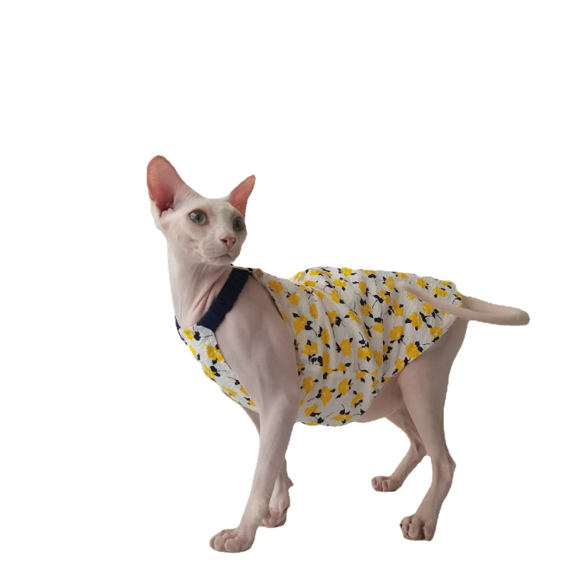 Summer Refreshing Floral Vest Skirt, All Cotton Ultra-thin Breathable Sphinx Hairless Cat German Clothing