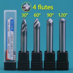 Chamfer Milling Cutter 30 60 90 Degree 4 Flutes Carbide Corner Countersink Chamfering Mill Deburring 4 6mm Edges V Groove Router