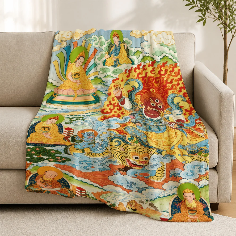 Majestic Buddhist Art Throw Blanket for Sofa Home Decor Tapestry Tibetan Spiritual Buddha Mythological Couch Throw Luxury Indoor