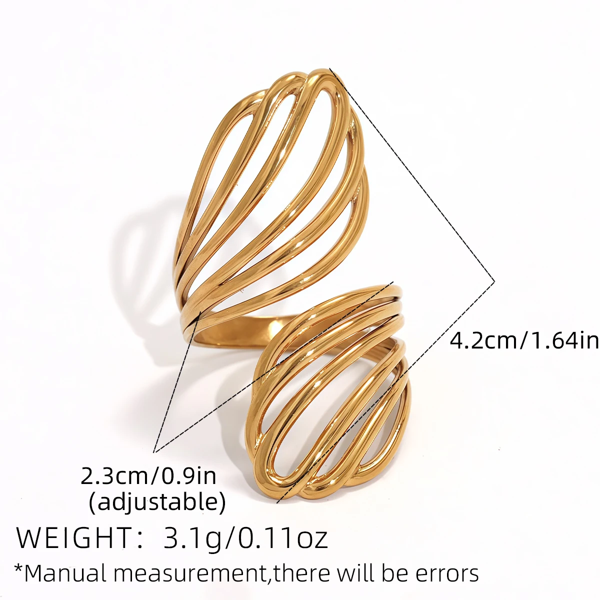 Stainless Steel Minimalist Irregular Curve Geometric Curved Open Rings For Women Tarnish Free Fashion Unisex Jewelry Gift view 2