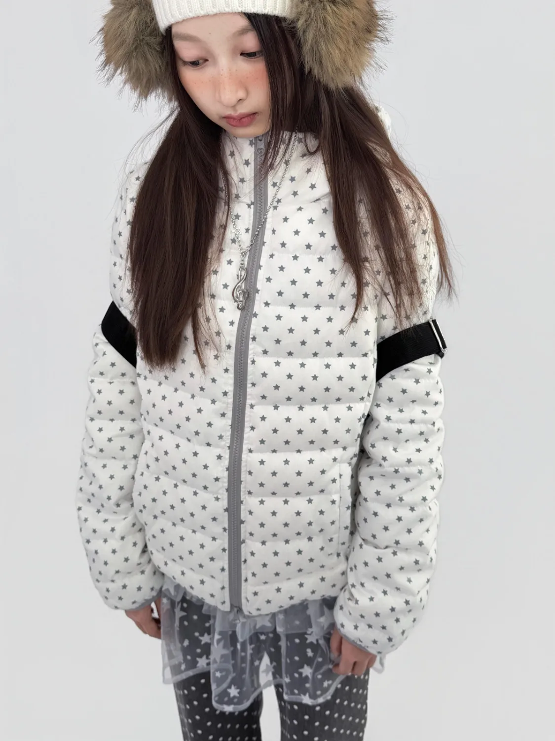 Kimotimo Y2K Millennium Style Star Print Hooded Padded Jacket Women Short Petite Student Loose Versatile Winter Warm Coat