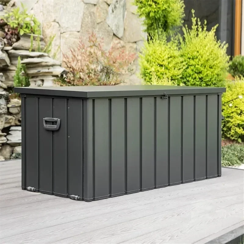 

Outdoor Steel Storage Deck Box Water-repellent Outside Hidden Large Patio Storage Bin Lockable Easy Outdoors Cushions