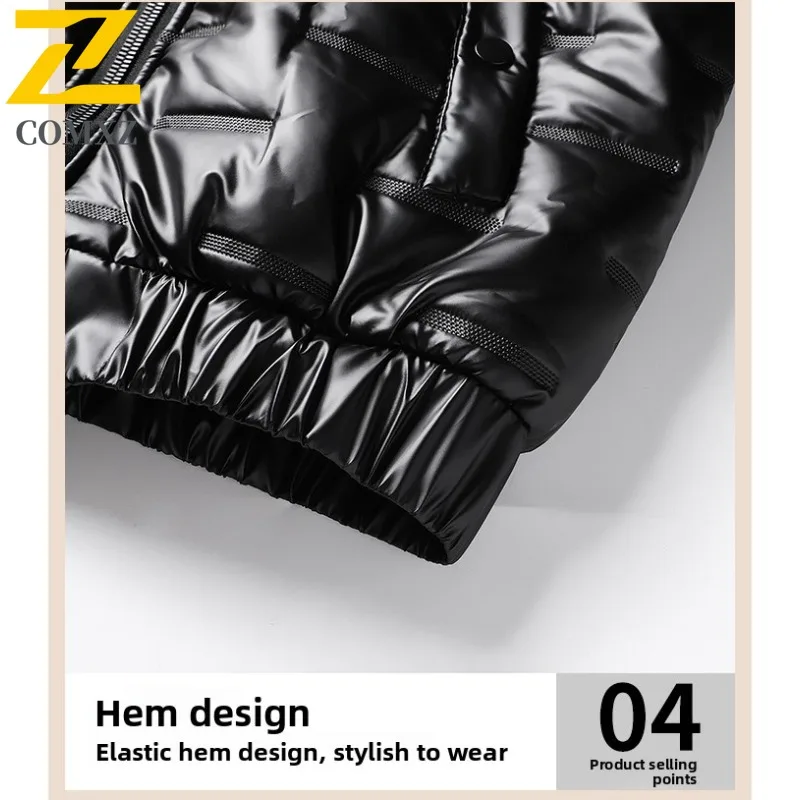 COMXZ 2025 Mens Thickened Shiny Fleece Stand Collar Jacket Winter American Style Casual Outdoor Sports Windproof Workwear Coat