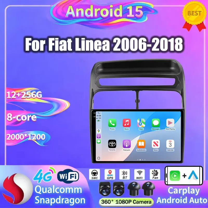 Android 15 For Fiat Linea 2006 - 2018 Navigation GPS Auto Wireless Carplay Lntelligent Multimedia Touch Screen 2000*1200P 
