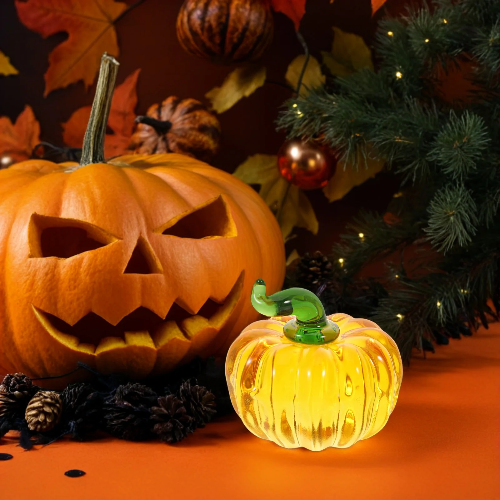 

4Pcs Compact Crystal Pumpkin Decorative Piece Small Space Enhancer Thanksgiving Halloween Festive Charm Pumpkins Decor