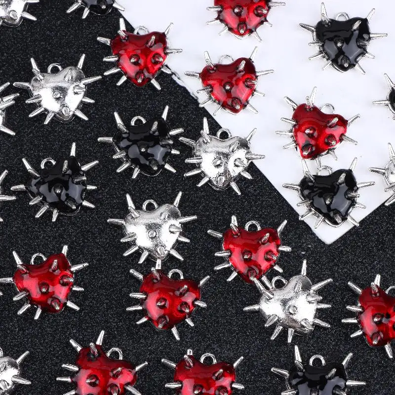 10Pcs Gothic Heart Thorns Spike Charms Punk Necklace Earring DIY Accessories For Jewelry Handicraft Making