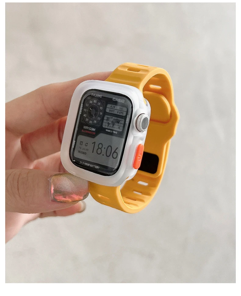 Candy Silicone Case+Strap For Apple Watch Series 9 45mm Band 8 7 41mm SE 6 5 4 44mm 40mm Rubber correa Strap iwatch Ultra 2 49mm