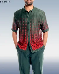 Novo 2024 conjuntos de calças casuais ao ar livre dos homens retro impressão camisa + calças 2 pçs define moda praia estilo topos + calças conjuntos masculinos S-6XL