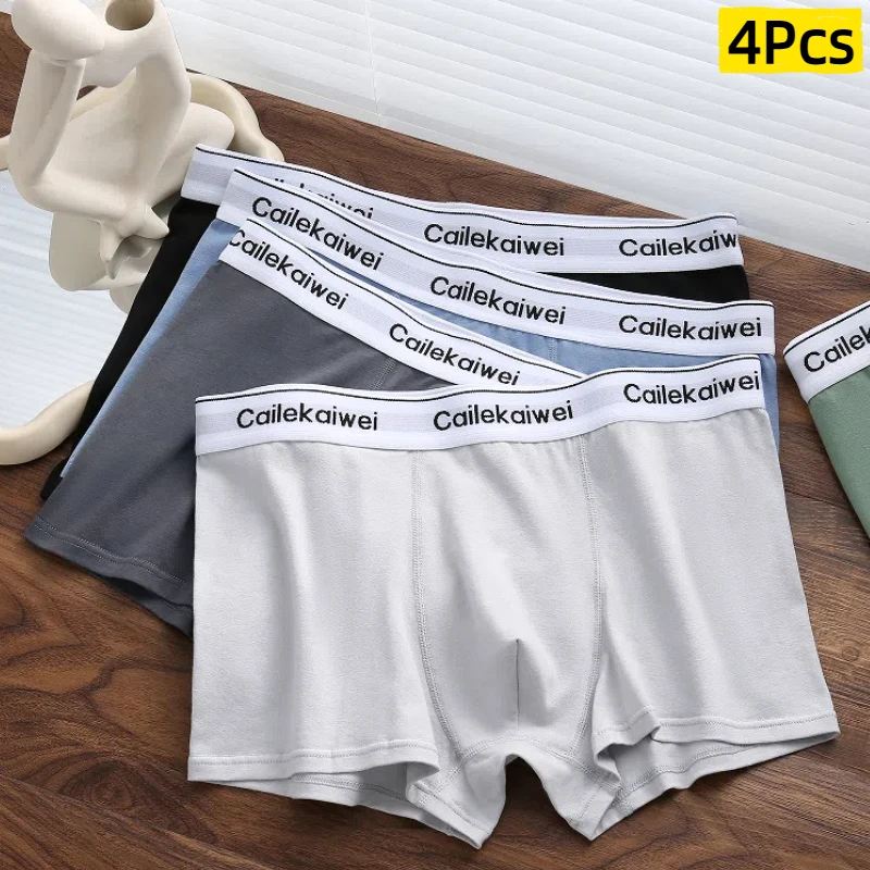 

4Pcs Men's Underwear Hombre Panties Adult Cotton Underwear Boxer Shorts Comfortable Breathable Sexy Underwear Solid Color Trunks