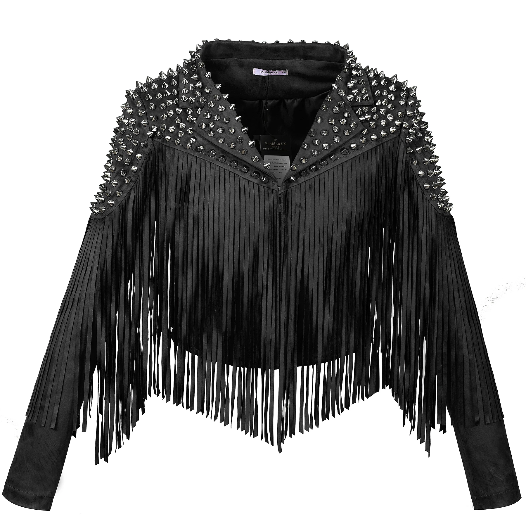 Fashion SX Women\'s Women\'s synthetic leather suede rivet jacket punk style motorcycle tassel candy colored jacket