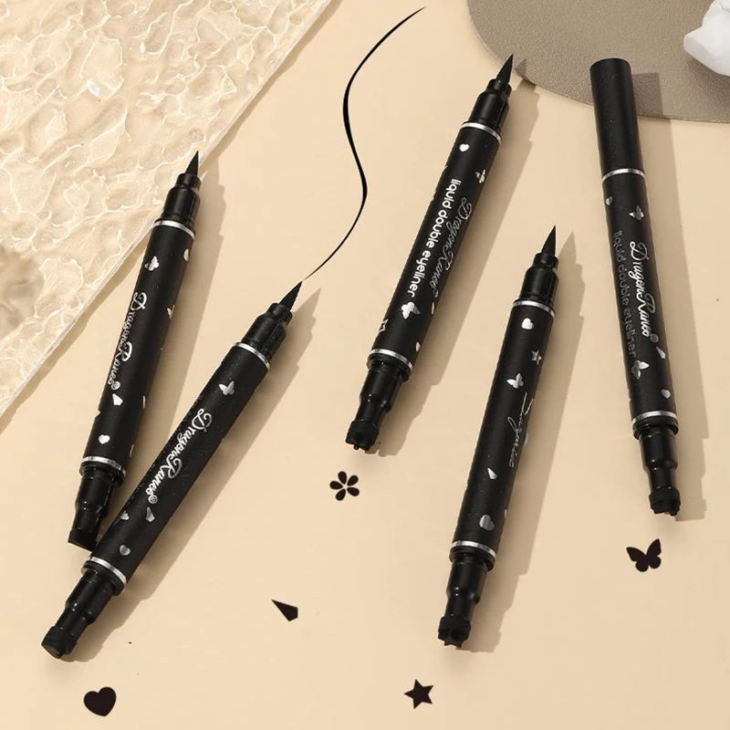 Double Ended 2 In 1 Star Seal Eyeliner Pen Star Moon Stamp Long-Lasting Waterproof Black Liquid Eye Liner Pencil Eyes Makeup Cos