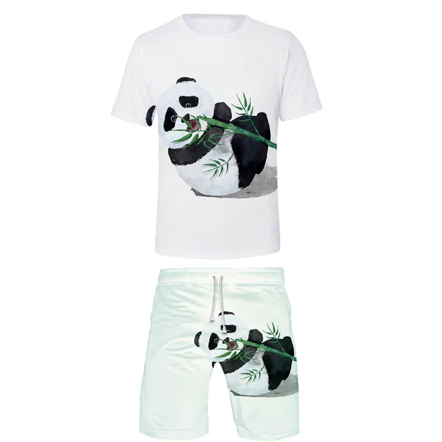 Conjuntos de camisetas e shorts para homens 3D Panda Print, camiseta e calça de manga curta extragrande, fatos de verão, ternos masculinos, roupas