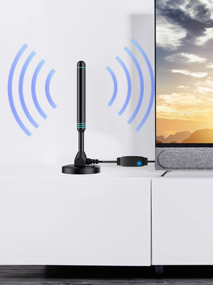 Antenne numérique HD 4K/1080P avec amplificateur de Signal, antenne numérique amplifiée de plus de 480 Miles, Base magnétique VHF UHF pour TV DVB-T2 HDTV