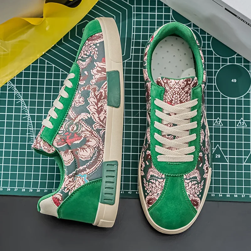 موضة جديدة مطبوعة الرجال أحذية رياضية كاجوال حجم كبير 47 منخفضة أعلى الأخضر أحذية التزلج للرجال تنفس أحذية رياضية من قماش القنب الرجال 2025 #2