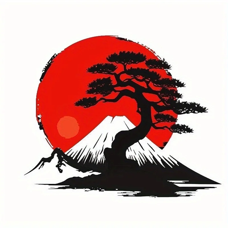 1pc Mount Fuji Bonsai Sunset JDM Vinyl Sticker Self-adhesive PVC Decal Car Motorcycle Helmet Auto Exterior Styling Parts Decor