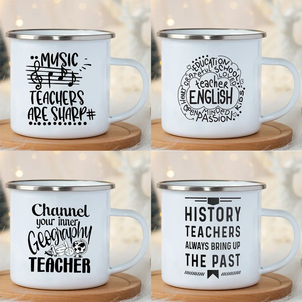Tasse imprimée pour professeur d'histoire d'anglais, musique, émail blanc, cacao chaud, poignée, jus, tasses à boire, maison, bureau, cadeaux de vacances