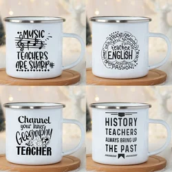 Music English History Teacher Printing mugs White Enamel Hot Cocoa mug Handle Juice Drinking Cups Home Office Cup Holiday Gifts