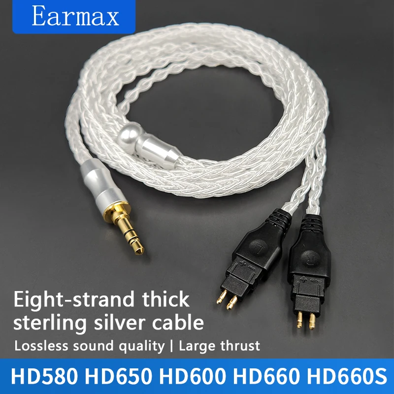 For Sennheiser HD650 HD600 HD580 HD660S HD660 Replaceable Earphone 8 Strand of Bold Pure Silver 2.5mm 4.4mm Balanced Cable