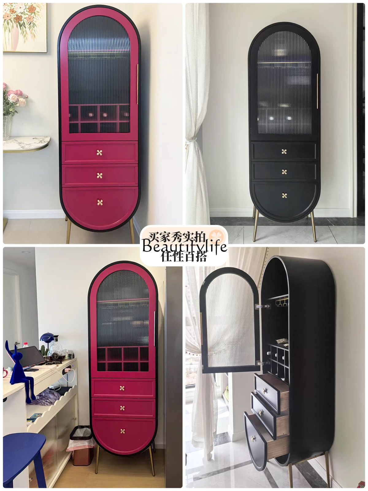 خزانة النبيذ ذات الباب الواحد، خزانة جانبية متكاملة من زجاج تشانغهونغ باللون الأحمر #4