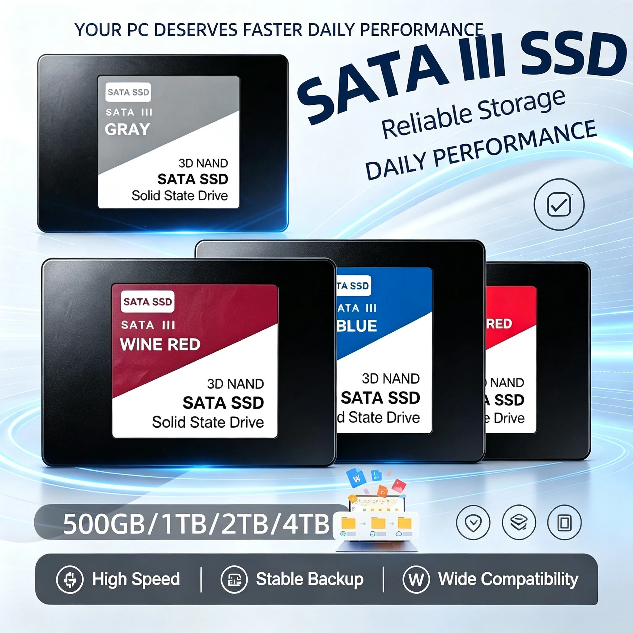 Latest Solid State Drive 1TB High Speed SSD Hard Disk SATA 3 25 Inch Builtin SSD Drive TLC 550MB/s for Notebook Desktop