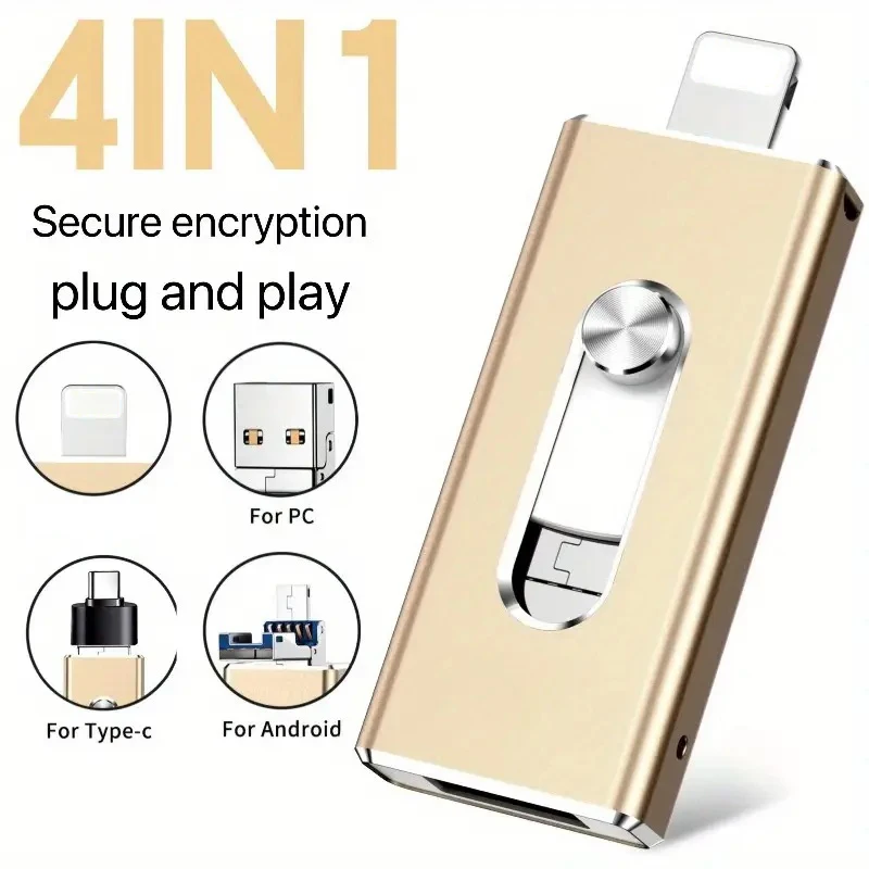 

4-in-1 USB 3.0 Flash Drive for iPhone & Type-C & Android & PC, External Storage Drive 64GB-1TB,Memory Stick PenDrive Thumb Drive