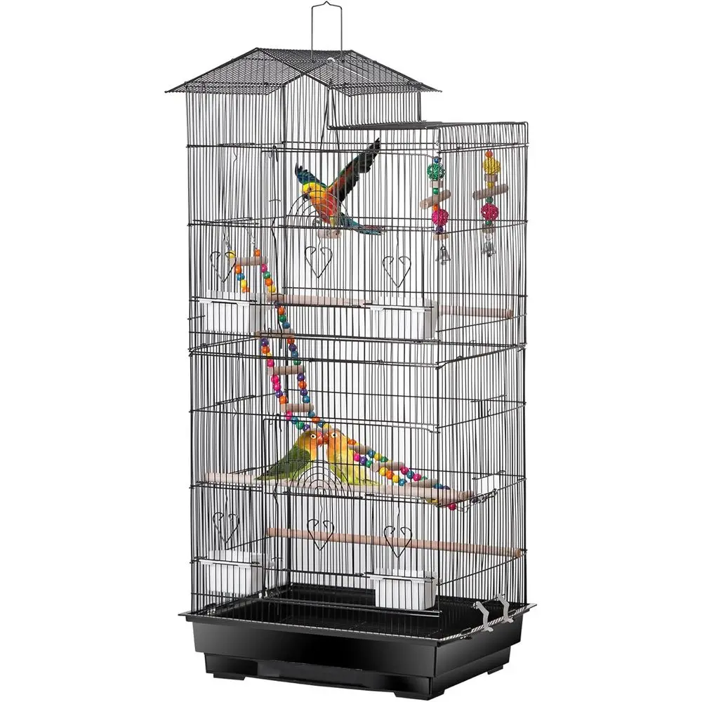 

Large Wrought Iron Bird Cage with Toys for Parrots, Cockatiels, Canaries, Budgies, and Lovebirds