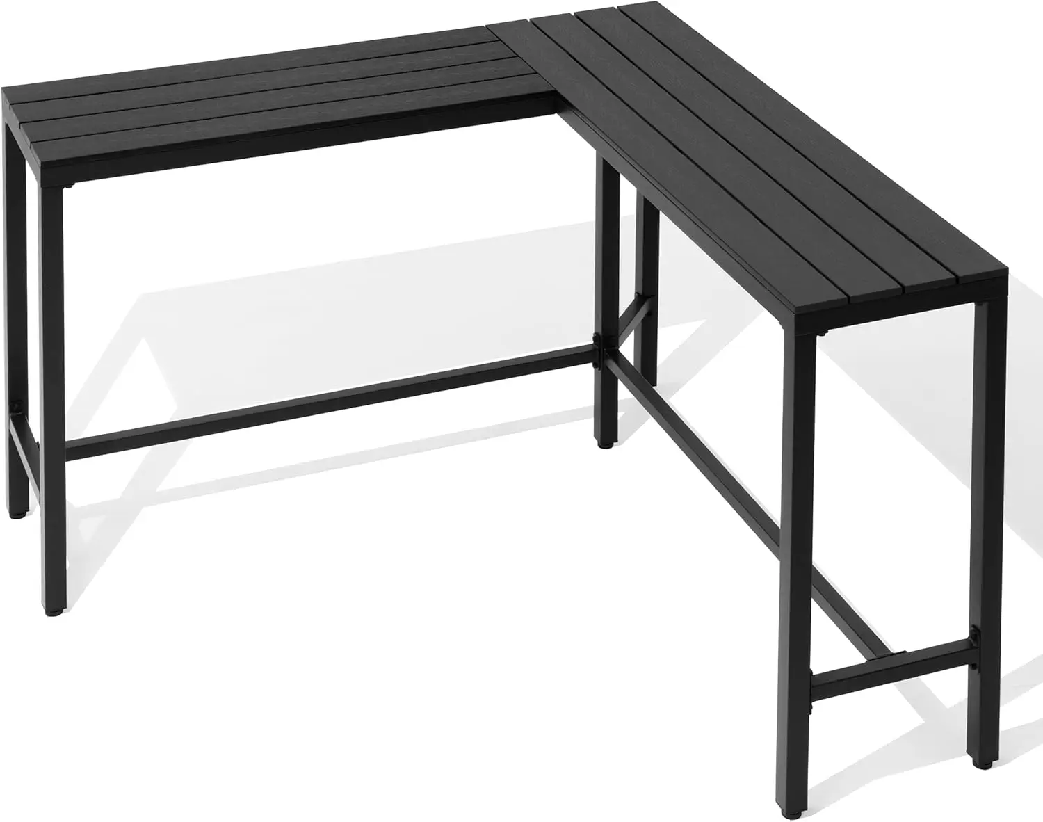 

Outdoor Bar Table, L-Shaped 55'' All-Weather Metal Frame with Slatted Tabletop, Patio Pub Counter Height High Top Table for Balc