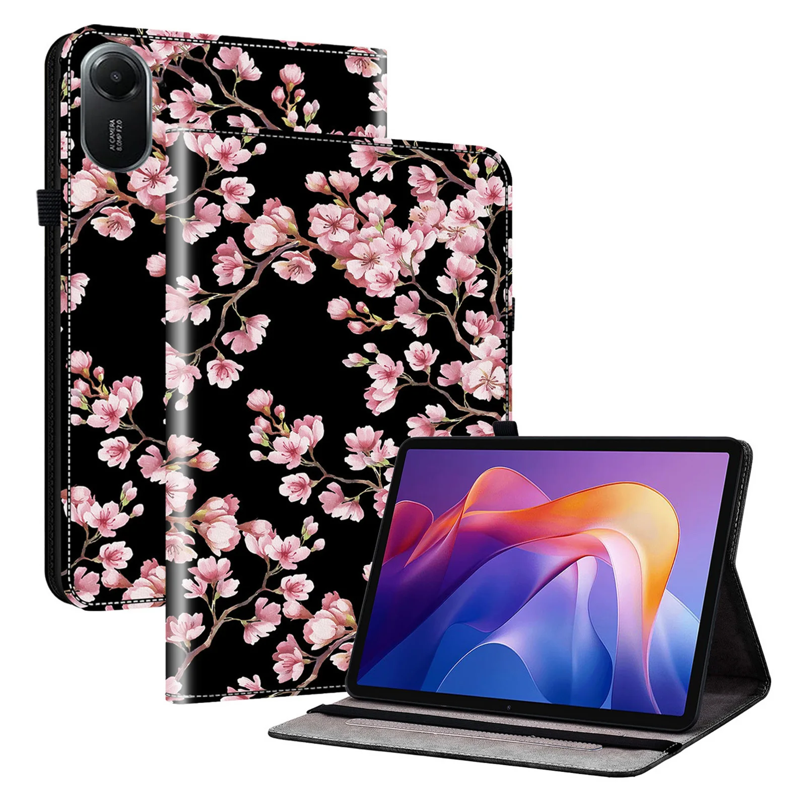 For Xiaomi Redmi Pad 2 11 Leather Case Pattern Printed Stand Tablet Cover with Card Slots - Plum Blossom