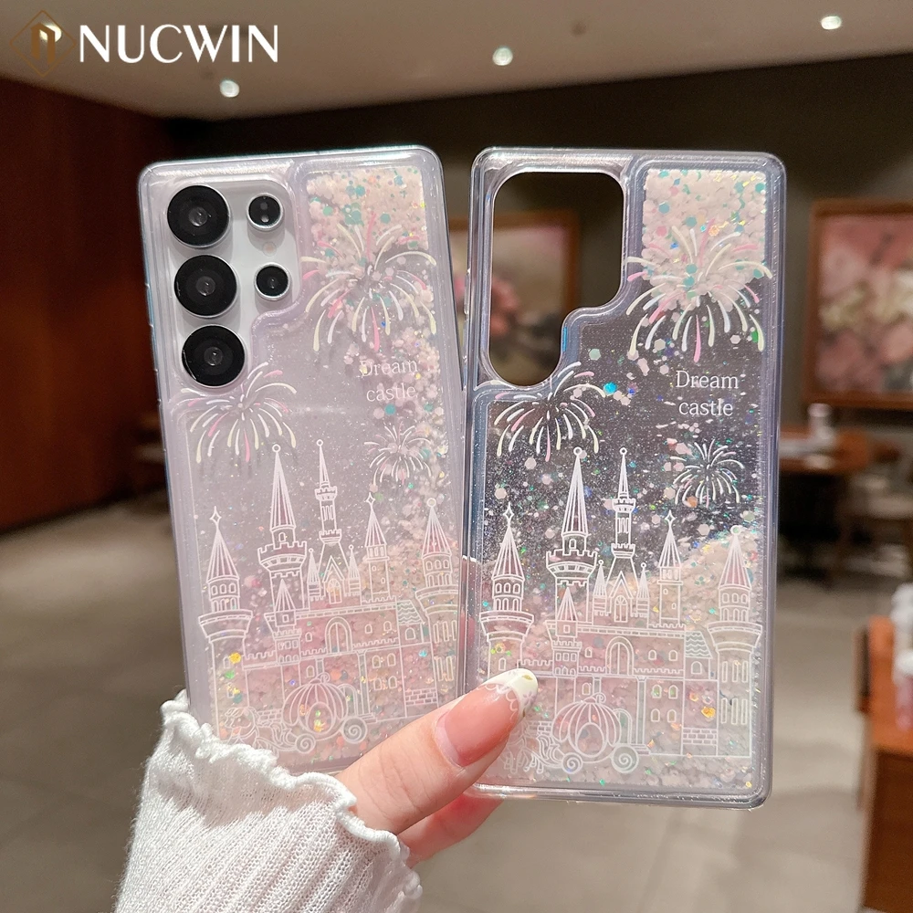 Glitzer Cartoon Schloss Nachtleuchtende Treibsand Transparente Hülle für Samsung Galaxy S22 S23 S24 S25 Ultra Plus Klare Silikonhülle