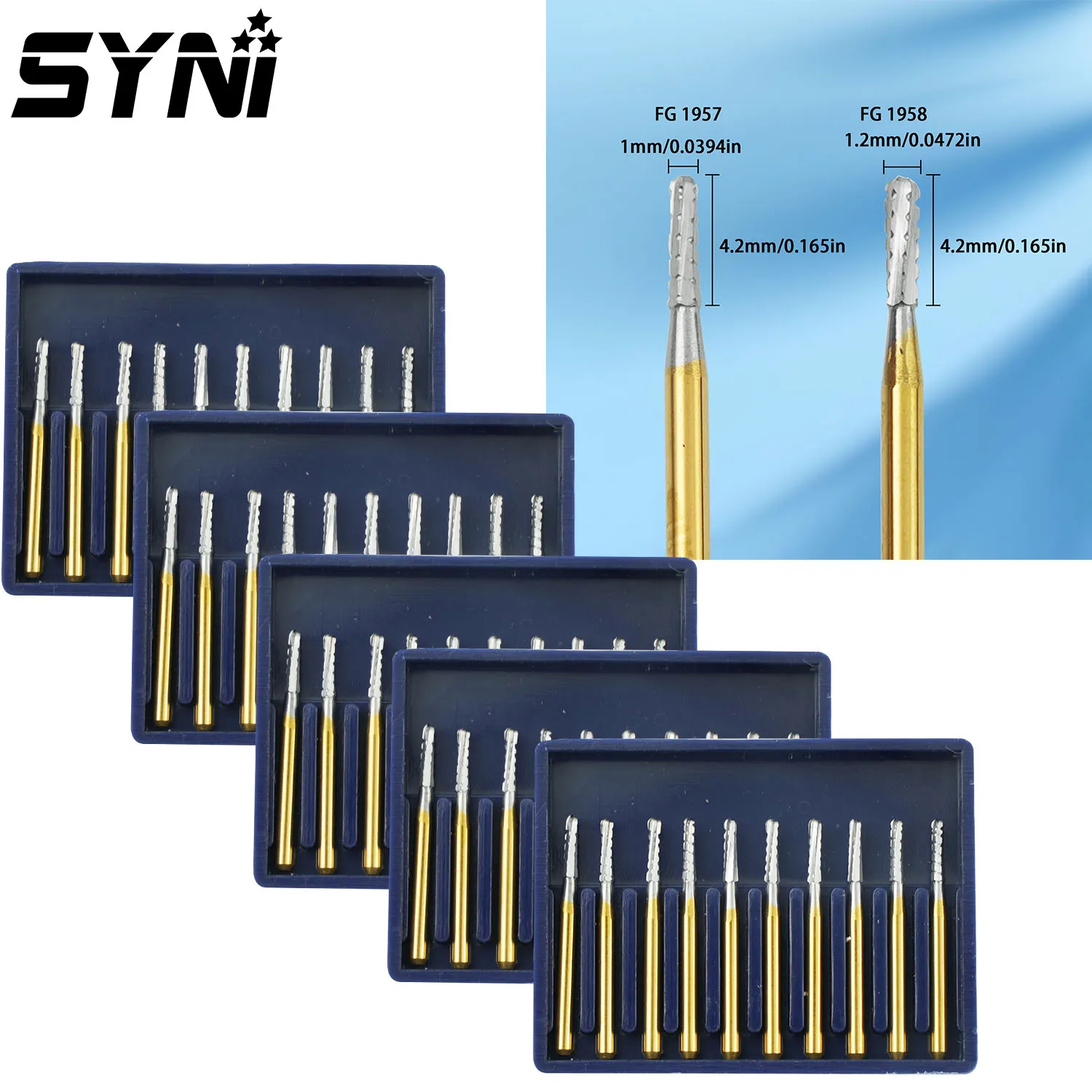 50 шт. SYNI стоматологические карбидные боры грушевидной формы высокоскоростные боры из вольфрамовой стали FG1957 FG1958 для лабораторной клиники