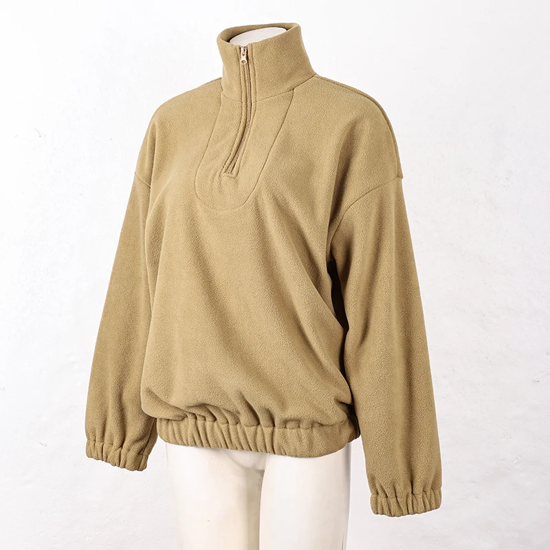Rosa Winter-Lammfell-Hoodie für Damen mit Reißverschluss und Kragen, Fleece-Pullover für Frauen – Detail 28