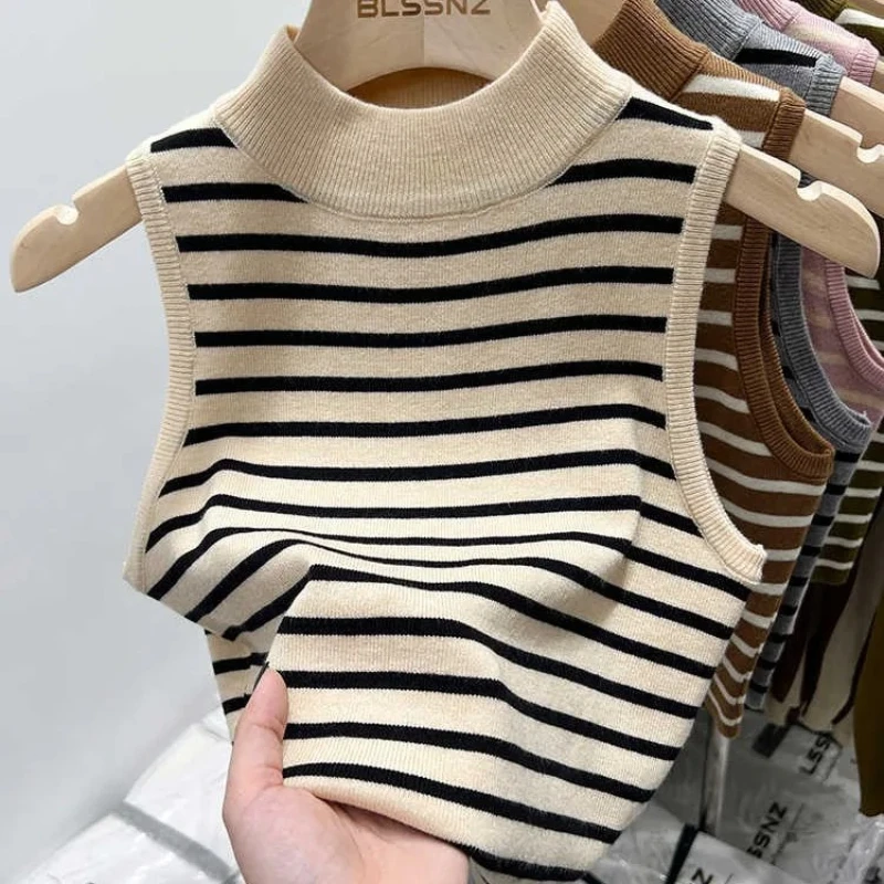 

Soft Knit Sweater Vest for Women Slim-fit Sleeveless Pullovers Vest Tank Top Teen-girl Stripe Summer Tops Casual Outfit