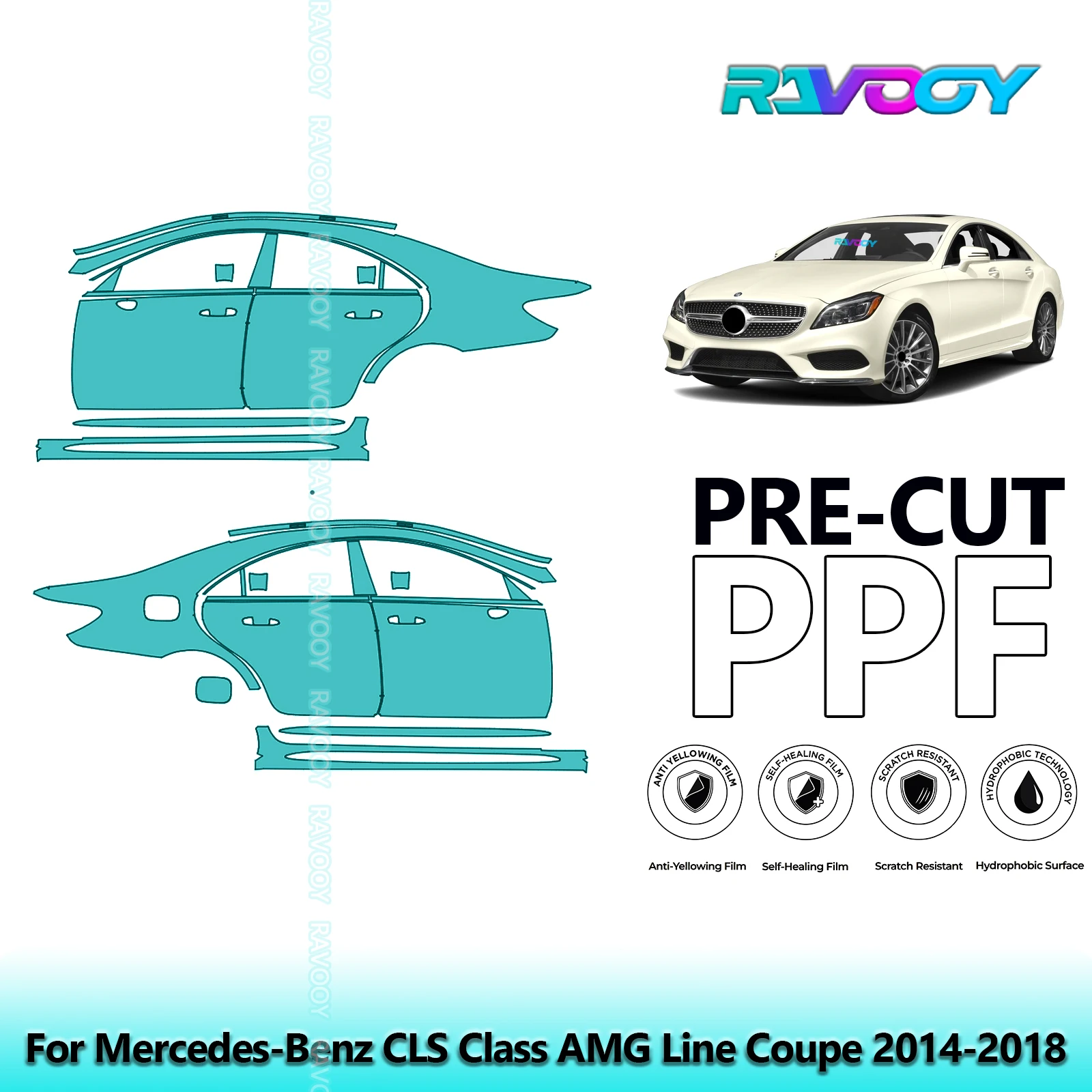 

For Mercedes-Benz CLS Class AMG Line Coupe 2014-2018 8.5mil Pre-Cut PPF Door & A/B Pillar Kit TPU Paint Protection Film Set