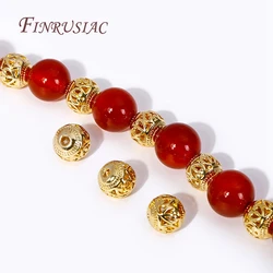 18K Gold Plated Hollow Pattern 8mm Round Metal Ball Spacer Beads For Bracelet Jewelry Making Supplies DIY Findings Accessories