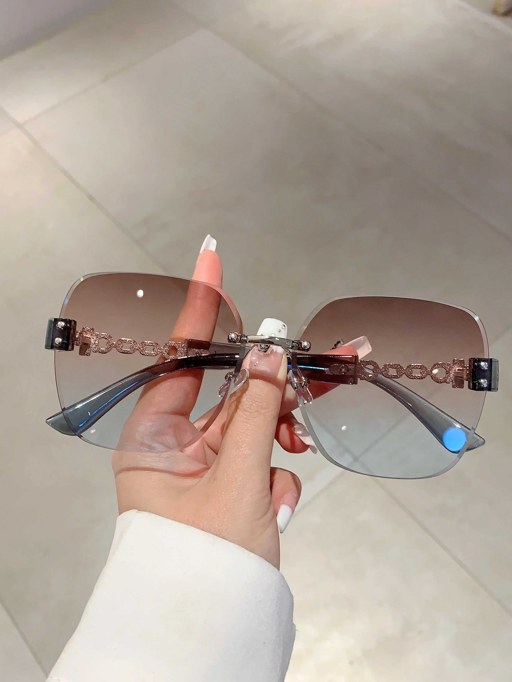 KAMMPT Neue Übergroße Randlose Kette Beine Sonnenbrille Vintage Männer Stilvolle Mode Weibliche Shades Luxus Marke Designer Brillen – Detail 9
